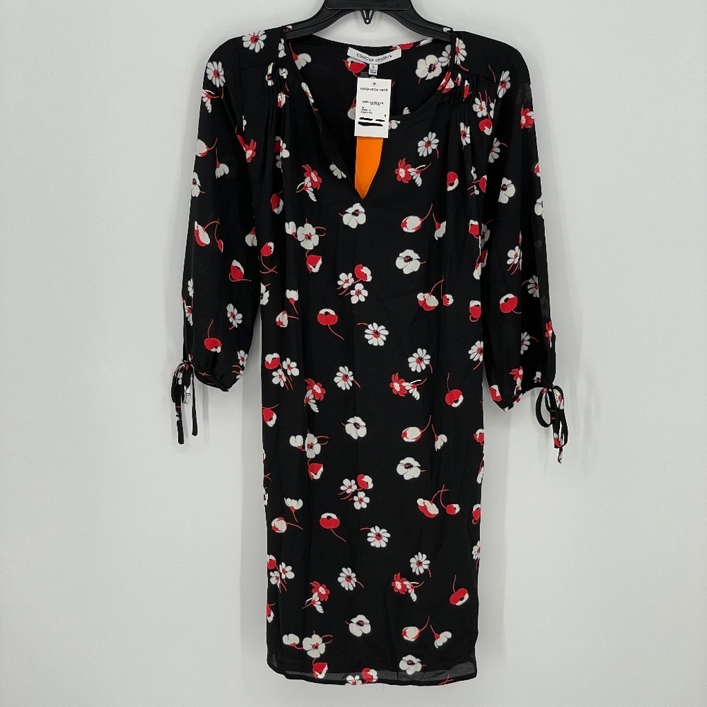 COLLECTIVE CONCEPTS Black Floral V-Neck Long Sleeve Dress
